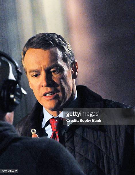 Tate Donovan on location for "Damages" on the streets of Manhattan on October 20, 2009 in New York City.