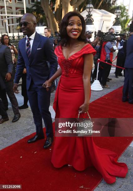 Finance Minister Malusi Gigaba and his wife Norma on the red carpet at the State of the Nation Address 2018 in Parliament on February 16, 2018 in...