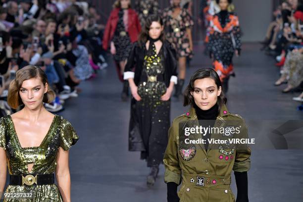 Model walks the runway at the Temperley London Ready to Wear Fall/Winter 2018-2019 fashion show during London Fashion Week February 2018 on February...