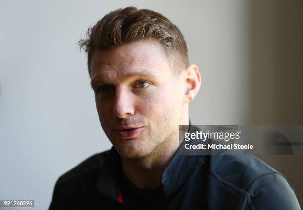 Dan Biggar of Wales speaks to the media duirng a press conference at Vale of Glamorgan on February 20, 2018 in Cardiff, Wales.