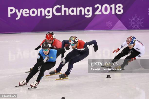 Denis Nikisha of Kazakhstan competes during the Men's Short Track Speed Skating 500m Heats on day eleven of the PyeongChang 2018 Winter Olympic Games...