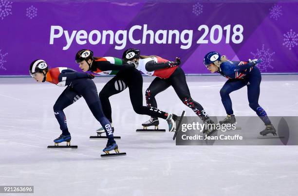 Elise Christie of Great Britain , Lara Van Ruijven of the Netherlands , Magdalena Warakomska of Poland , Andrea Keszler of Hungary compete in Short...