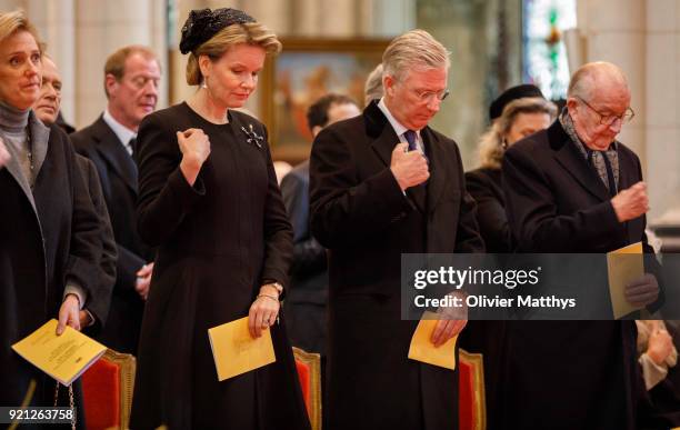 Princess Astrid of Belgium, Queen Mathilde of Belgium, King Philippe of Belgium and King Albert II of Belgium attend a mass commemoration at Our Lady...