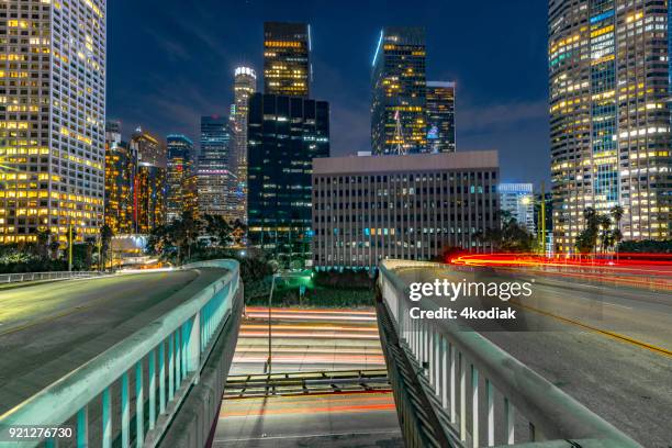 los angeles at dusk - us bank tower stock pictures, royalty-free photos & images