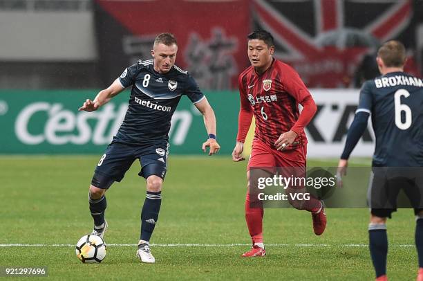 Besart Berisha of Melbourne Victory in action during the 2018 AFC Champions League Group F match between Shanghai SIPG and Melbourne Victory at...