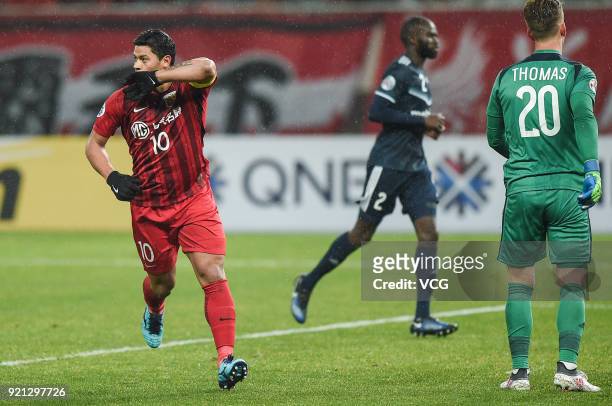 Hulk of Shanghai SIPG celebrates a goal during the 2018 AFC Champions League Group F match between Shanghai SIPG and Melbourne Victory at Shanghai...