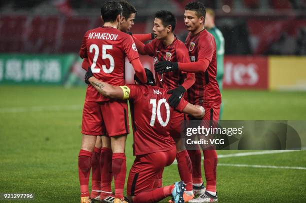 Hulk of Shanghai SIPG celebrates a goal during the 2018 AFC Champions League Group F match between Shanghai SIPG and Melbourne Victory at Shanghai...