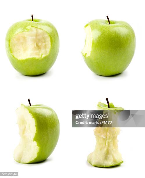 conjunto de maçã verde - alimento com mordida - fotografias e filmes do acervo