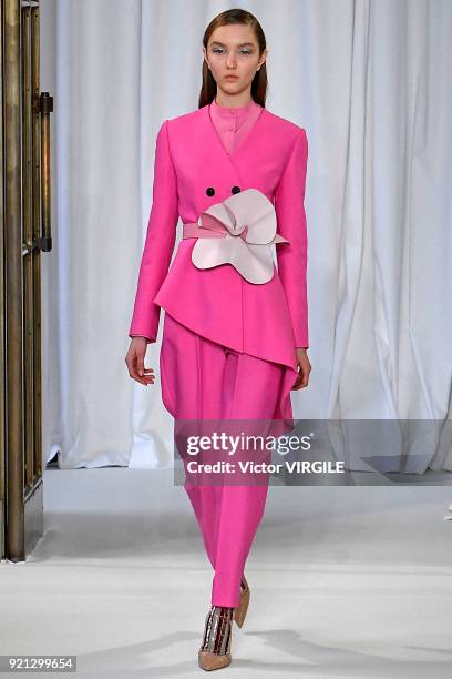 Model walks the runway at the Delpozo Ready to Wear Fall/Winter 2018-2019 fashion show during London Fashion Week February 2018 on February 18, 2018...