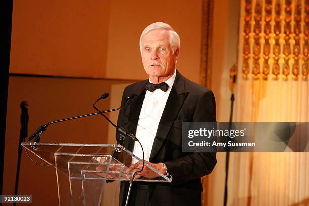 Media mogul Ted Turner speaks at the "Breakthrough Ball" fundraising gala at The Plaza Hotel on October 20, 2009 in New York City.