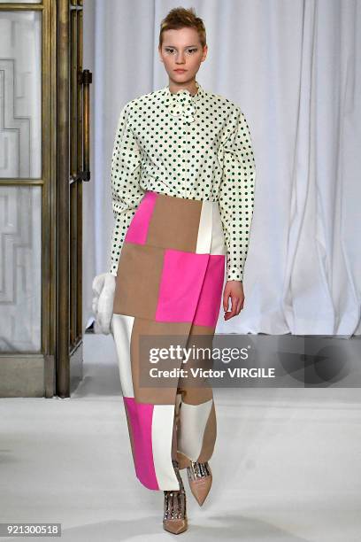 Model walks the runway at the Delpozo Ready to Wear Fall/Winter 2018-2019 fashion show during London Fashion Week February 2018 on February 18, 2018...