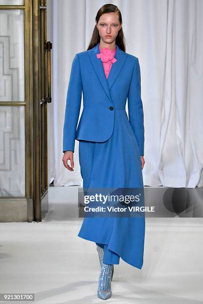 Model walks the runway at the Delpozo Ready to Wear Fall/Winter 2018-2019 fashion show during London Fashion Week February 2018 on February 18, 2018...