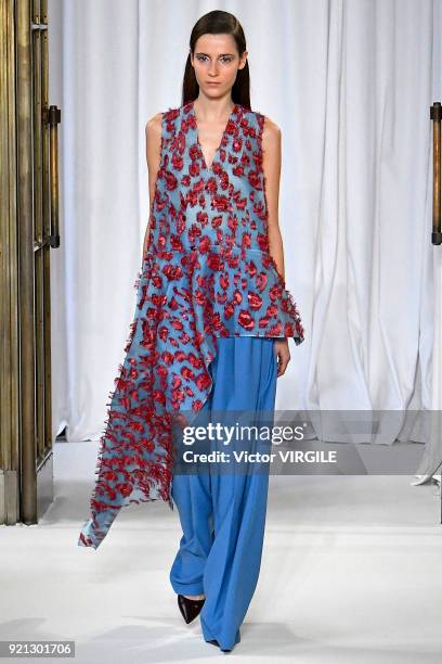 Model walks the runway at the Delpozo Ready to Wear Fall/Winter 2018-2019 fashion show during London Fashion Week February 2018 on February 18, 2018...