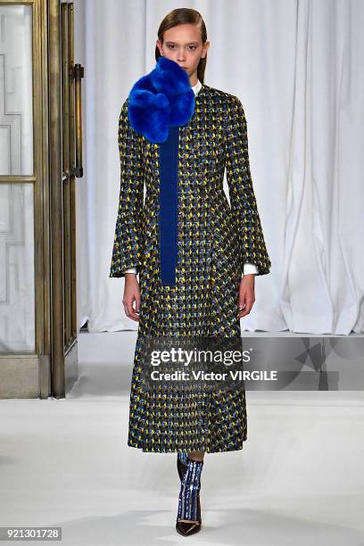 Model walks the runway at the Delpozo Ready to Wear Fall/Winter 2018-2019 fashion show during London Fashion Week February 2018 on February 18, 2018...