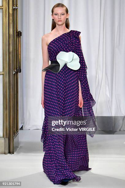 Model walks the runway at the Delpozo Ready to Wear Fall/Winter 2018-2019 fashion show during London Fashion Week February 2018 on February 18, 2018...