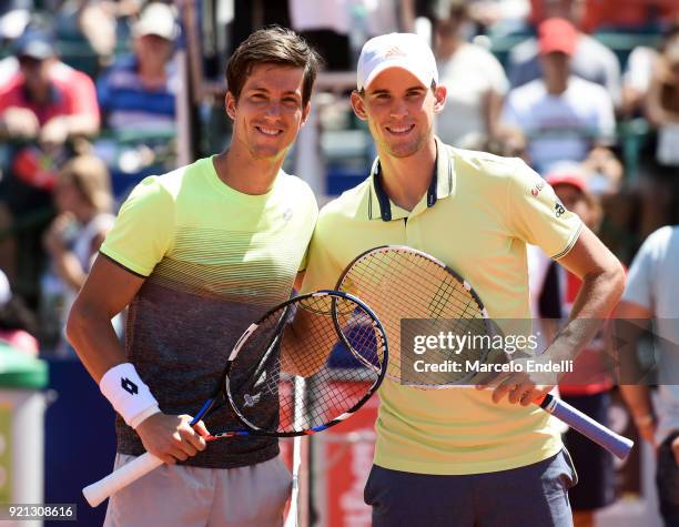 Aljaz Bedene of Slovenia and Dominic Thiem of Austria pose before their final match as part of ATP Argentina Open at Buenos Aires Lawn Tennis Club on...