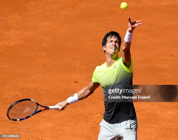 Aljaz Bedene of Slovenia serves during the final match against Dominic Thiem of Austria as part of ATP Argentina Open at Buenos Aires Lawn Tennis...