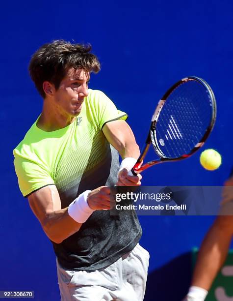 Aljaz Bedene of Slovenia takes a backhand shot during the final match against Dominic Thiem of Austria as part of ATP Argentina Open at Buenos Aires...