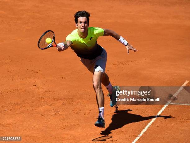 Aljaz Bedene of Slovenia takes a forehand shot during the final match against Dominic Thiem of Austria as part of ATP Argentina Open at Buenos Aires...