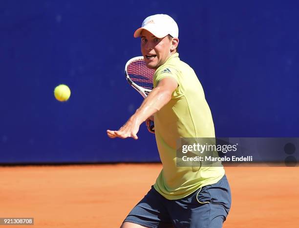Dominic Thiem of Austria takes a forehand shot during the final match against Aljaz Bedene of Slovenia as part of ATP Argentina Open at Buenos Aires...