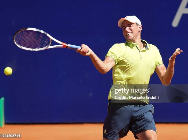 Dominic Thiem of Austria takes a forehand shot during the final match against Aljaz Bedene of Slovenia as part of ATP Argentina Open at Buenos Aires...
