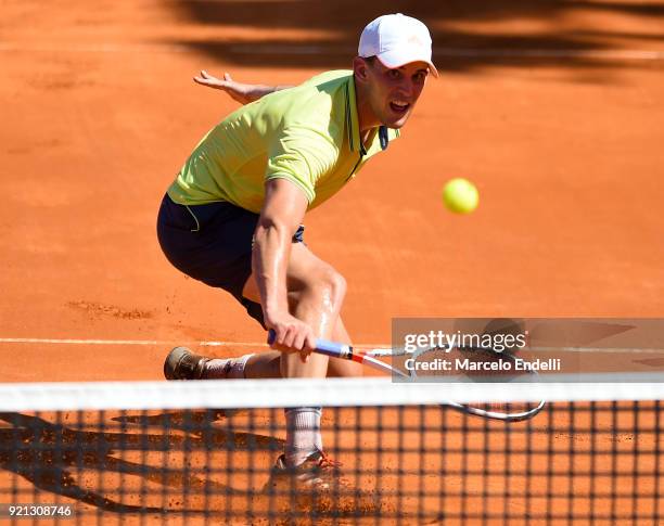 Dominic Thiem of Austria takes a backhand shot during the final match against Aljaz Bedene of Slovenia as part of ATP Argentina Open at Buenos Aires...