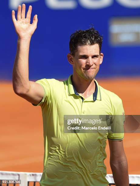 Dominic Thiem of Austria celebrates after winning the final match against Aljaz Bedene of Slovenia as part of ATP Argentina Open at Buenos Aires Lawn...