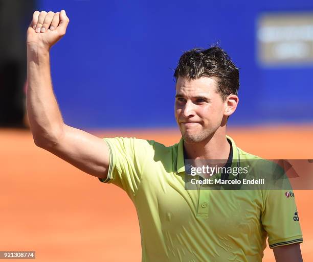 Dominic Thiem of Austria celebrates after winning the final match against Aljaz Bedene of Slovenia as part of ATP Argentina Open at Buenos Aires Lawn...