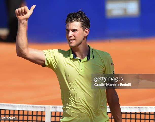 Dominic Thiem of Austria celebrates after winning the final match against Aljaz Bedene of Slovenia as part of ATP Argentina Open at Buenos Aires Lawn...