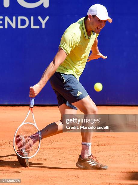 Dominic Thiem of Austria takes a backhand shot during the final match against Aljaz Bedene of Slovenia as part of ATP Argentina Open at Buenos Aires...