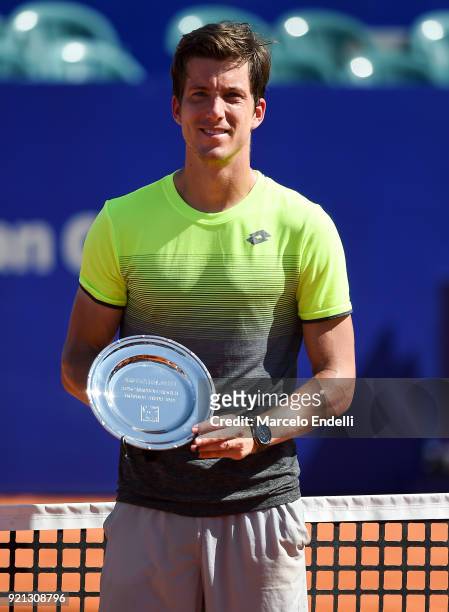 Aljaz Bedene of Slovenia poses with the finalist trophy after losing the final match against Dominic Thiem of Austria as part of ATP Argentina Open...