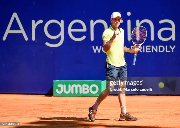 Dominic Thiem of Austria gestures during a match against Aljaz Bedene of Slovenia as part of ATP Argentina Open at Buenos Aires Lawn Tennis Club on...