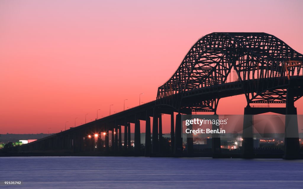 Newark Bay Bridge at Red Sunset