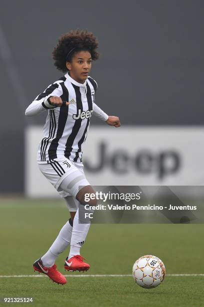 Sara Gama of Juventus Women in action during the match between Juventus Women and Empoli Ladies at Juventus Center Vinovo on February 17, 2018 in...