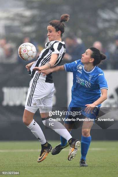 Barbara Bonansea of Juventus Women is challenged by Lucia Di Guglielmo of Empoli Ladies during the match between Juventus Women and Empoli Ladies at...