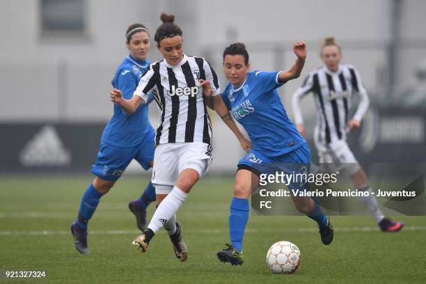 Barbara Bonansea of Juventus Women is challenged by Lucia Di Guglielmo of Empoli Ladies during the match between Juventus Women and Empoli Ladies at...