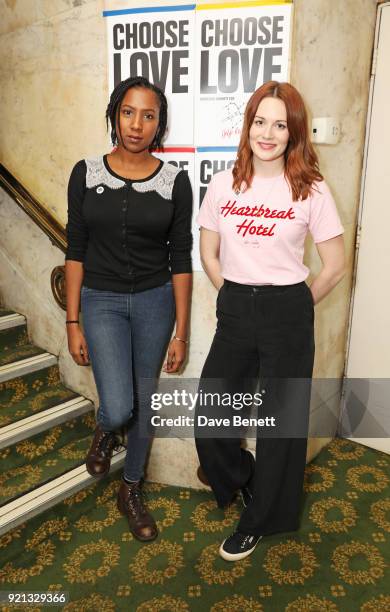 Jade Anouka and Cara Theobold attend the Choose Love fundraiser in aid of Help Refugees at The Fortune Theatre on February 19, 2018 in London,...