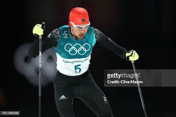 Johannes Rydzek of Germany competes during the Nordic Combined Individual Gundersen 10km Cross-Country on day eleven of the PyeongChang 2018 Winter...