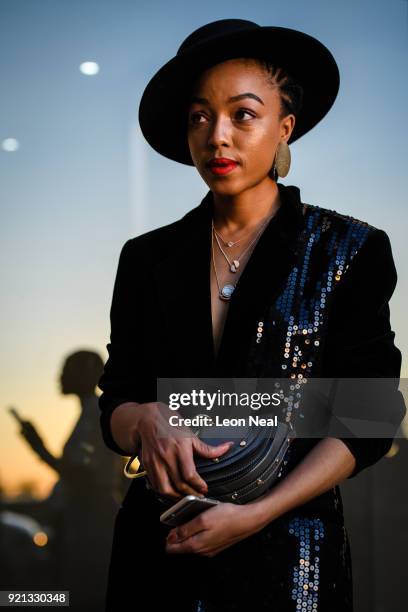 Stylist Thandeka Khoza poses for photographs on the first day of South AFrica Fashion Week, on March 28, 2017 in Johannesburg, South Africa. Those...