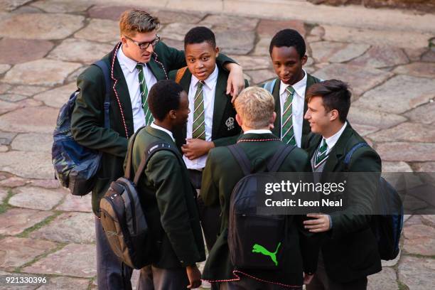 Students from the King Edward VII school relax during their break time on March 29, 2017 in Johannesburg, South Africa. Those born since the collapse...