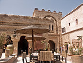 Panoramic view of tables in a Kasbah