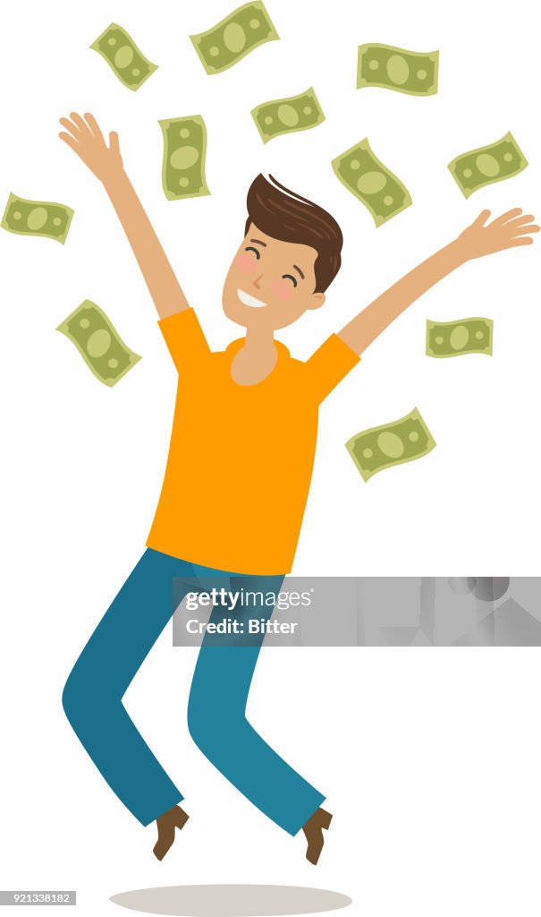 Successful Rich Man Money Cash Winnings Jackpot Earnings Concept Cartoon  Vector Illustration In Flat Style High-Res Vector Graphic - Getty Images