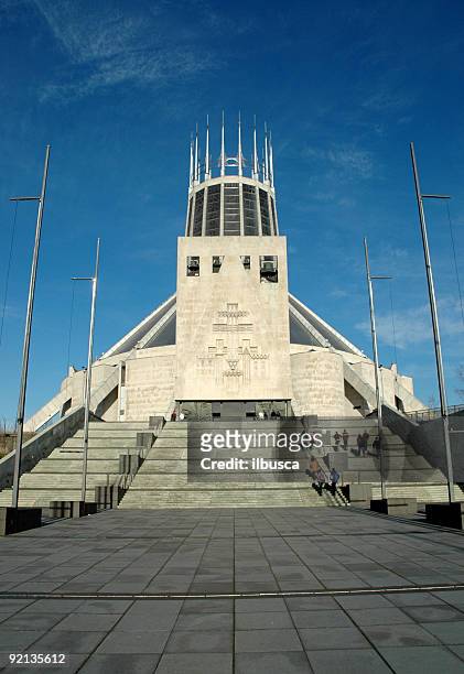 liverpool's metropolitan cathedral of christ the king - liverpool cathedral stock pictures, royalty-free photos & images