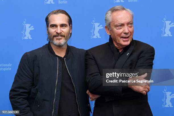 Joaquin Phoenix and Udo Kier pose at the 'Don't Worry, He Won't Get Far on Foot' photo call during the 68th Berlinale International Film Festival...