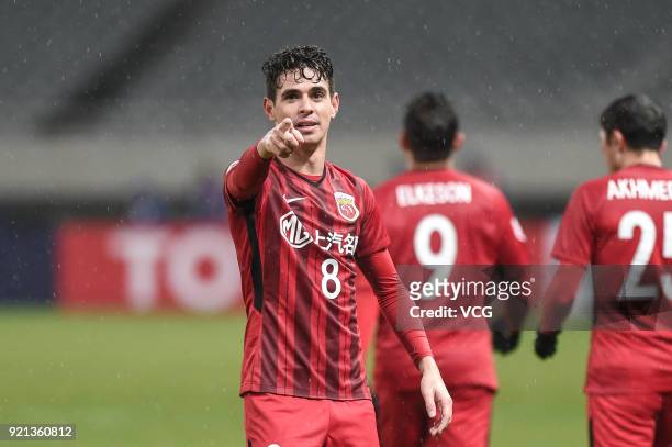 Oscar of Shanghai SIPG celebrates a goal during the 2018 AFC Champions League Group F match between Shanghai SIPG and Melbourne Victory at Shanghai...