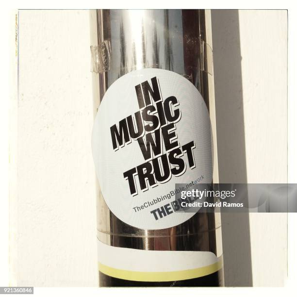 Night club sticker is seen in Sant Antoni on August 22, 2013 near Ibiza, Spain. The small island of Ibiza lies within the Balearics islands, off the...