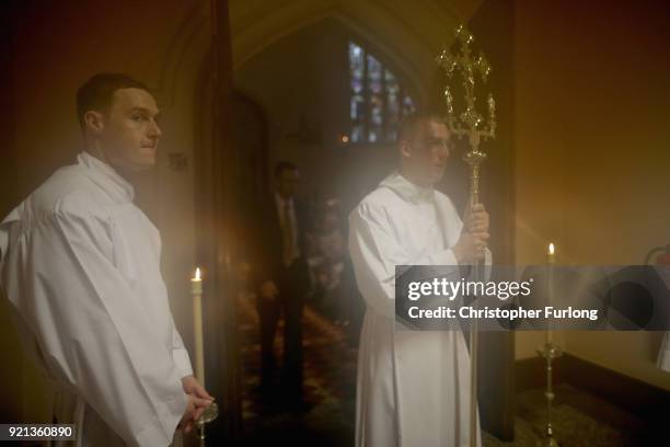 Seminarians prepare for the ordination service by Archbishop Bernard Longley on June 28, 2014 in Birmingham, England. St. Mary's College, Oscott...