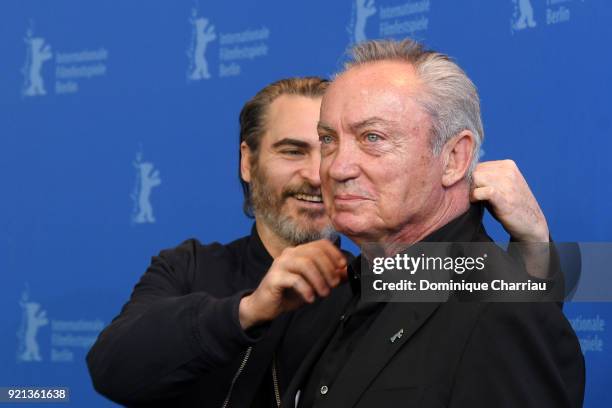 Joaquin Phoenix and Udo Kier pose at the 'Don't Worry, He Won't Get Far on Foot' photo call during the 68th Berlinale International Film Festival...