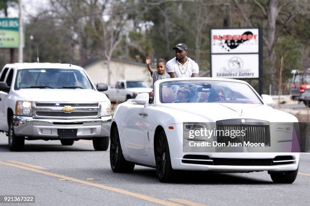 Linebacker Nigel Bradham of the Philadelphia Eagles with his son Nasir, returns home as a Super Bowl Champion where he was honored as Grand Marshall...