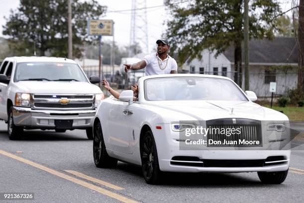 Linebacker Nigel Bradham of the Philadelphia Eagles returns home as a Super Bowl Champion where he was honored as Grand Marshall in parade at the...